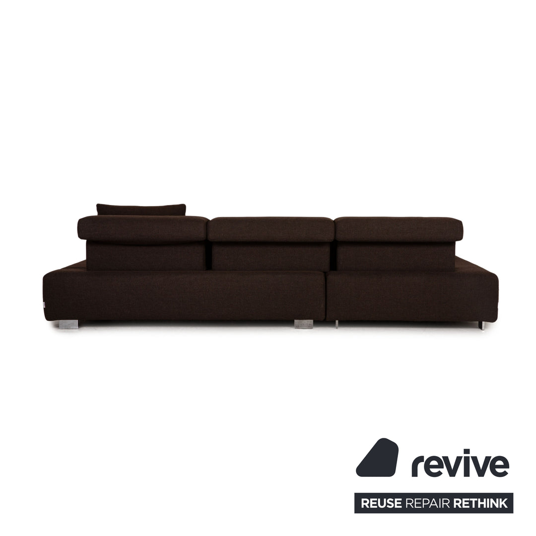 Brühl Fields Stoff Sofa Garnitur Braun Dunkelbraun Ecksofa Hocker Couch Funktion Recamiere links