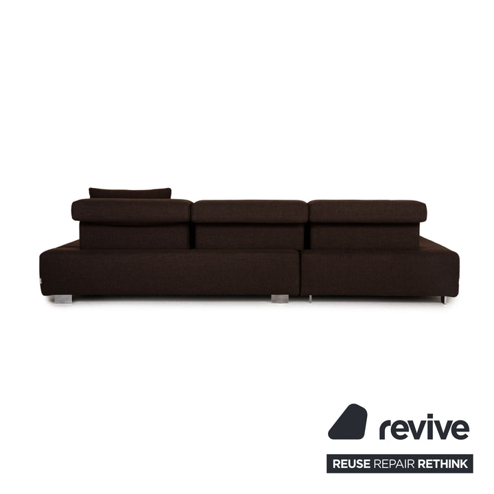 Brühl Fields Stoff Sofa Garnitur Braun Dunkelbraun Ecksofa Hocker Couch Funktion Recamiere links