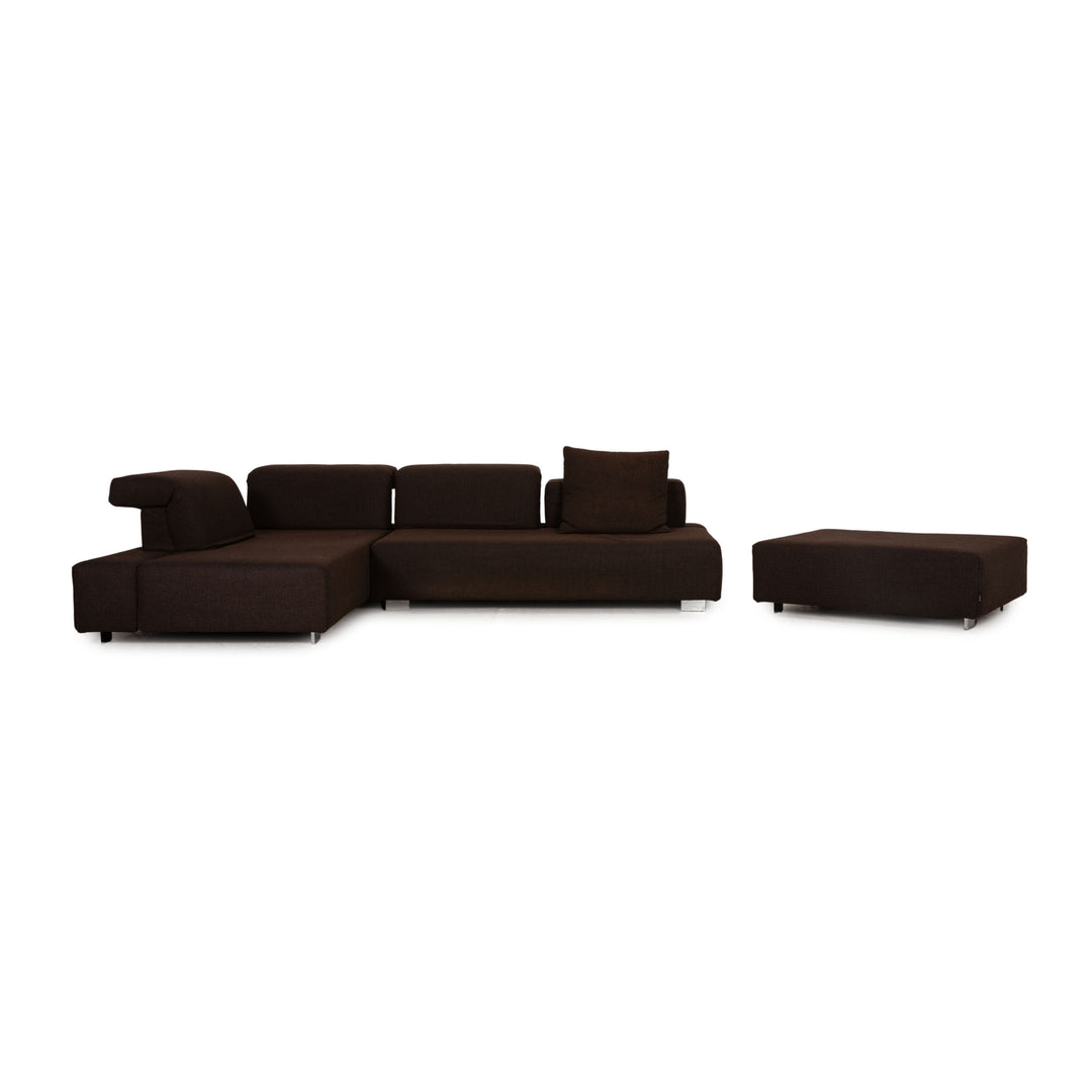 Brühl Fields Stoff Sofa Garnitur Braun Dunkelbraun Ecksofa Hocker Couch Funktion Recamiere links