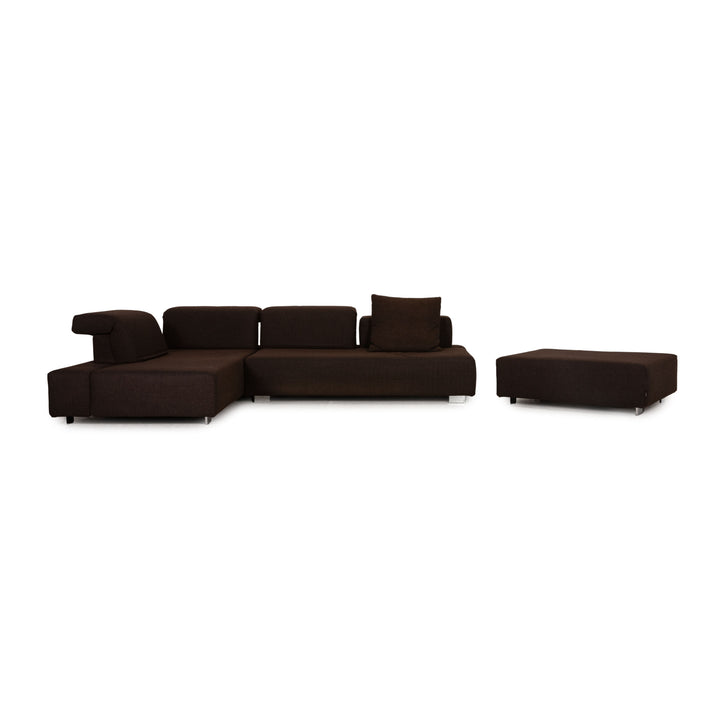 Brühl Fields Stoff Sofa Garnitur Braun Dunkelbraun Ecksofa Hocker Couch Funktion Recamiere links