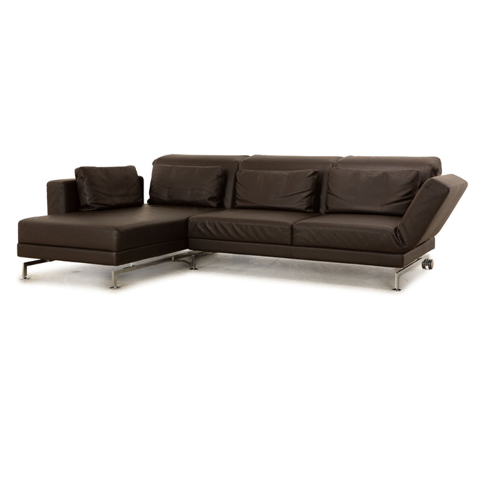 Brühl Moule Leder Ecksofa Braun manuelle Funktion Recamiere Links Sofa Couch Schlaffunktion