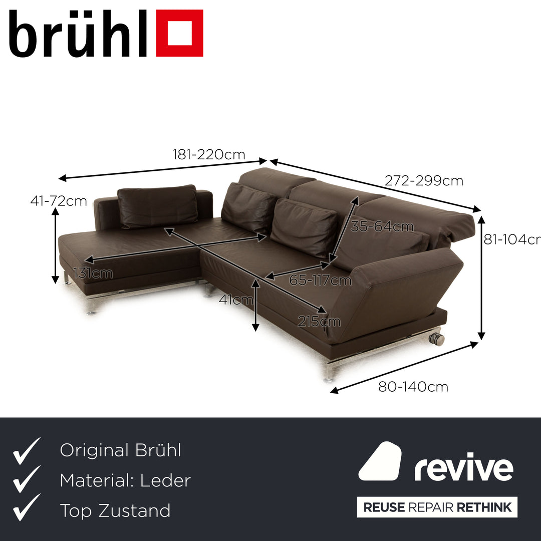 Brühl Moule Leder Ecksofa Braun manuelle Funktion Recamiere Links Sofa Couch Schlaffunktion