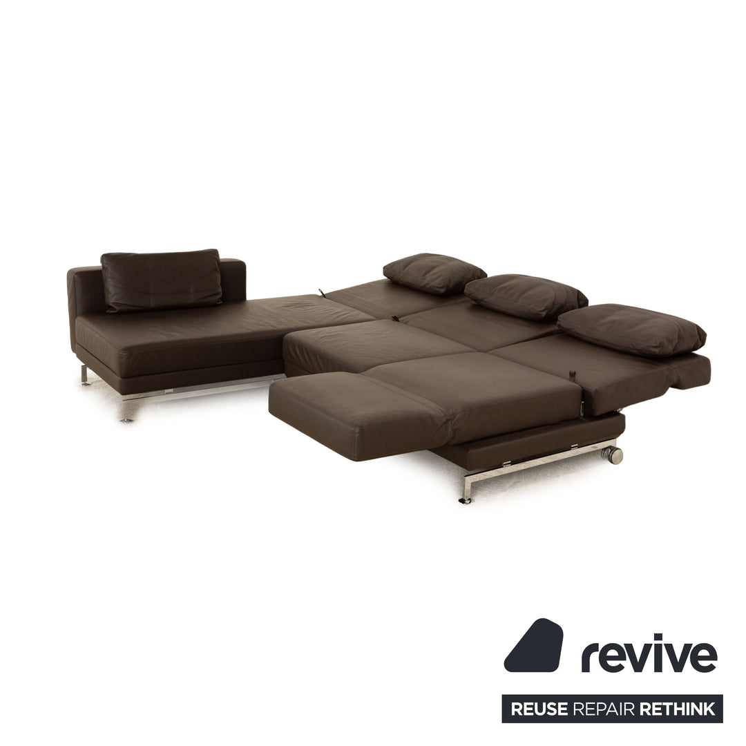 Brühl Moule Leder Ecksofa Braun manuelle Funktion Recamiere Links Sofa Couch Schlaffunktion