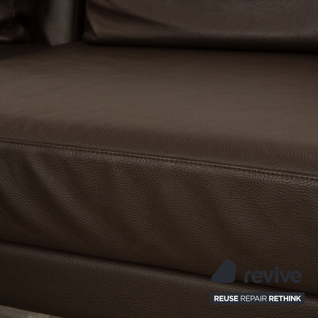 Brühl Moule Leder Ecksofa Braun manuelle Funktion Recamiere Links Sofa Couch Schlaffunktion