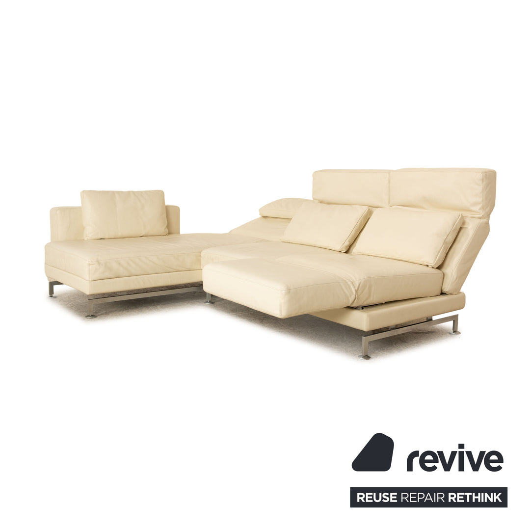Brühl Moule Leder Ecksofa Creme manuelle Funktion Recamiere Links Sofa Couch