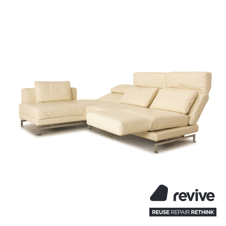 Brühl Moule Leder Ecksofa Creme manuelle Funktion Recamiere Links Sofa Couch