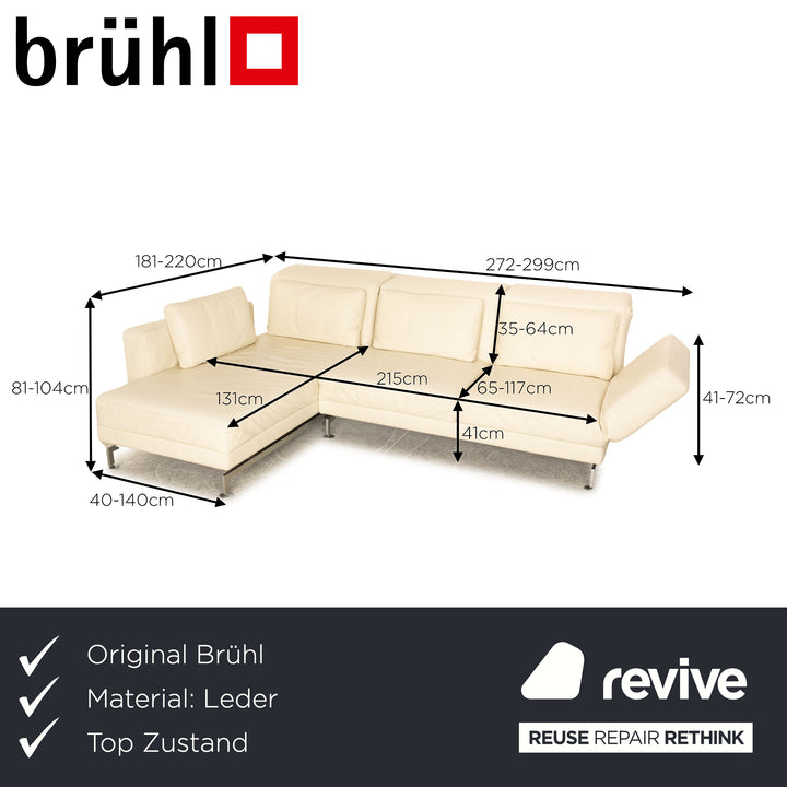 Brühl Moule Leder Ecksofa Creme manuelle Funktion Recamiere Links Sofa Couch