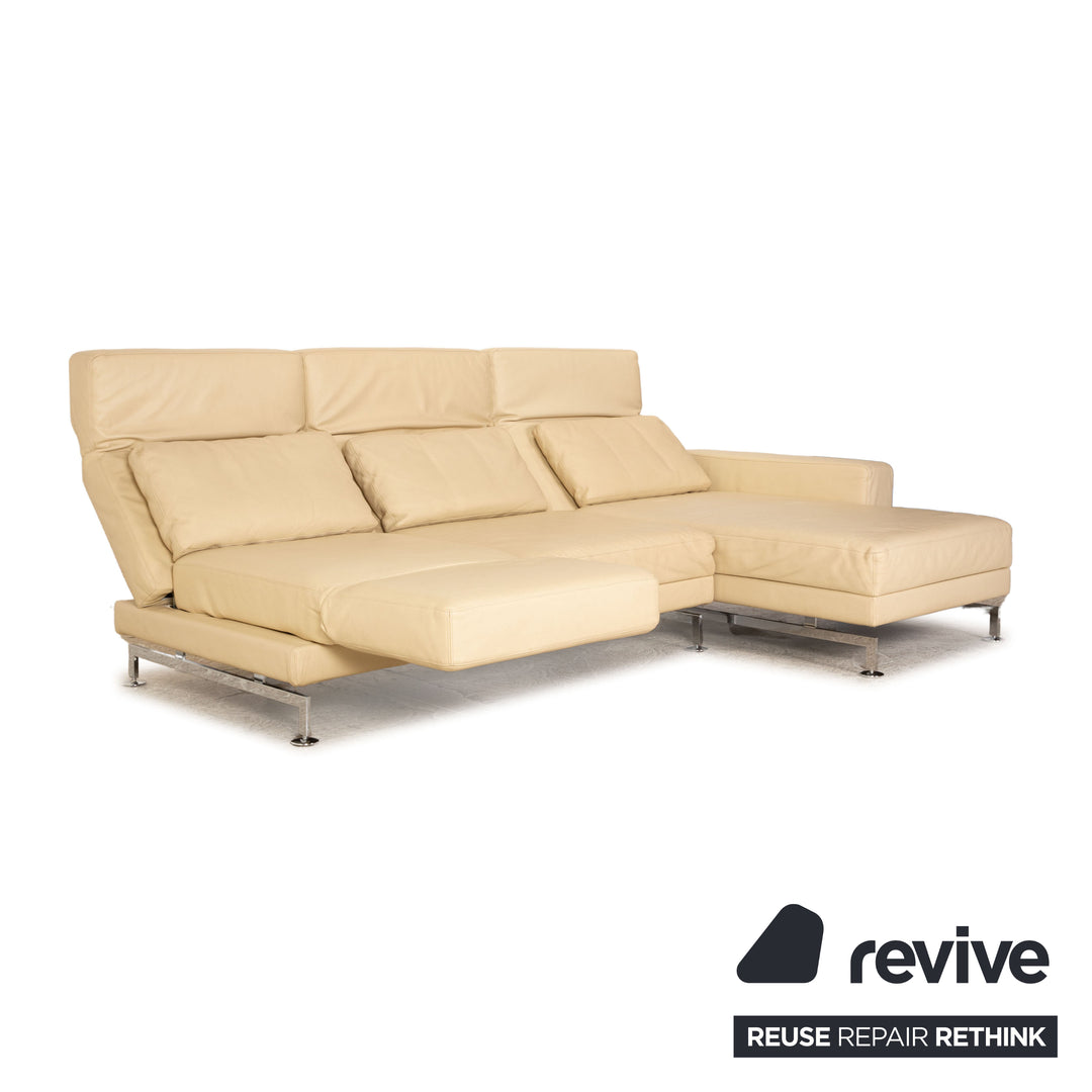 Brühl Moule Leder Ecksofa Creme Sofa Couch manuelle Funktion Schlaffunktion