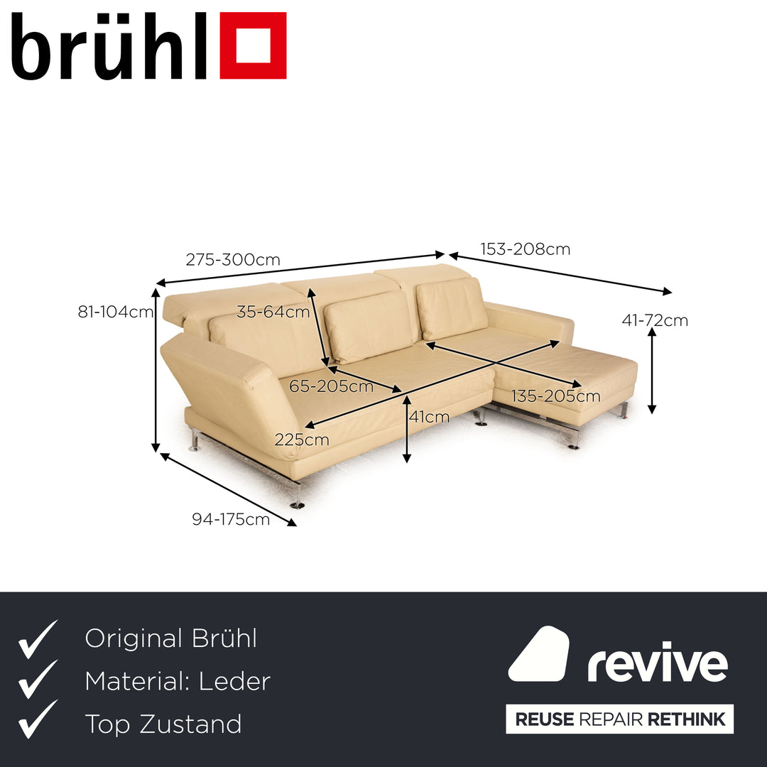 Brühl Moule Leder Ecksofa Creme Sofa Couch manuelle Funktion Schlaffunktion