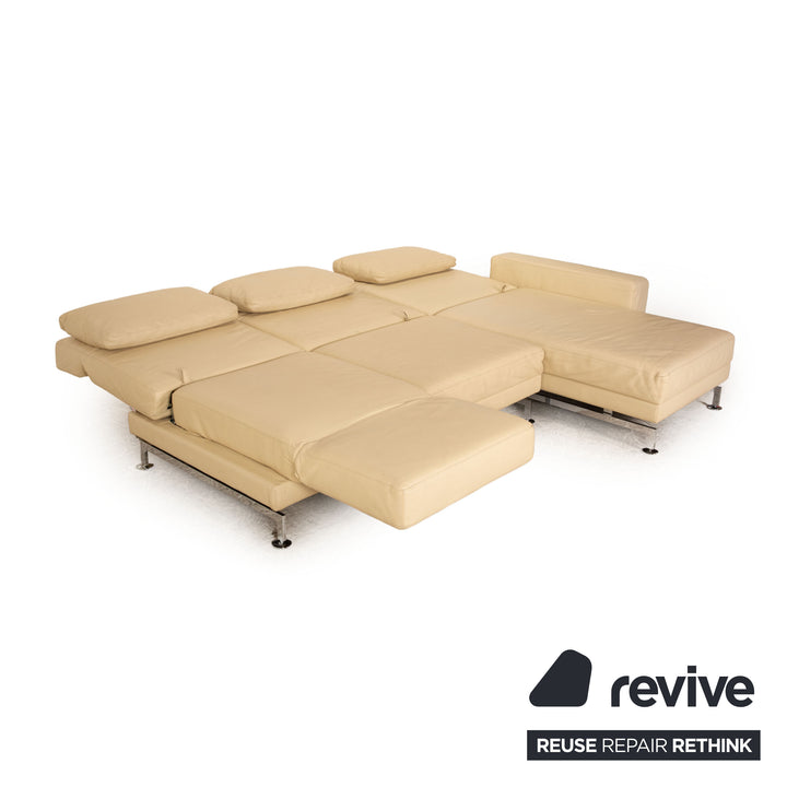Brühl Moule Leder Ecksofa Creme Sofa Couch manuelle Funktion Schlaffunktion