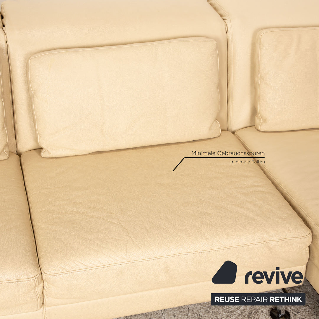Brühl Moule Leder Ecksofa Creme Sofa Couch manuelle Funktion Schlaffunktion
