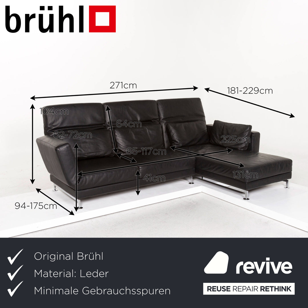 Brühl Moule Leder Ecksofa Schwarz Funktion Relaxfunktion Couch #13201