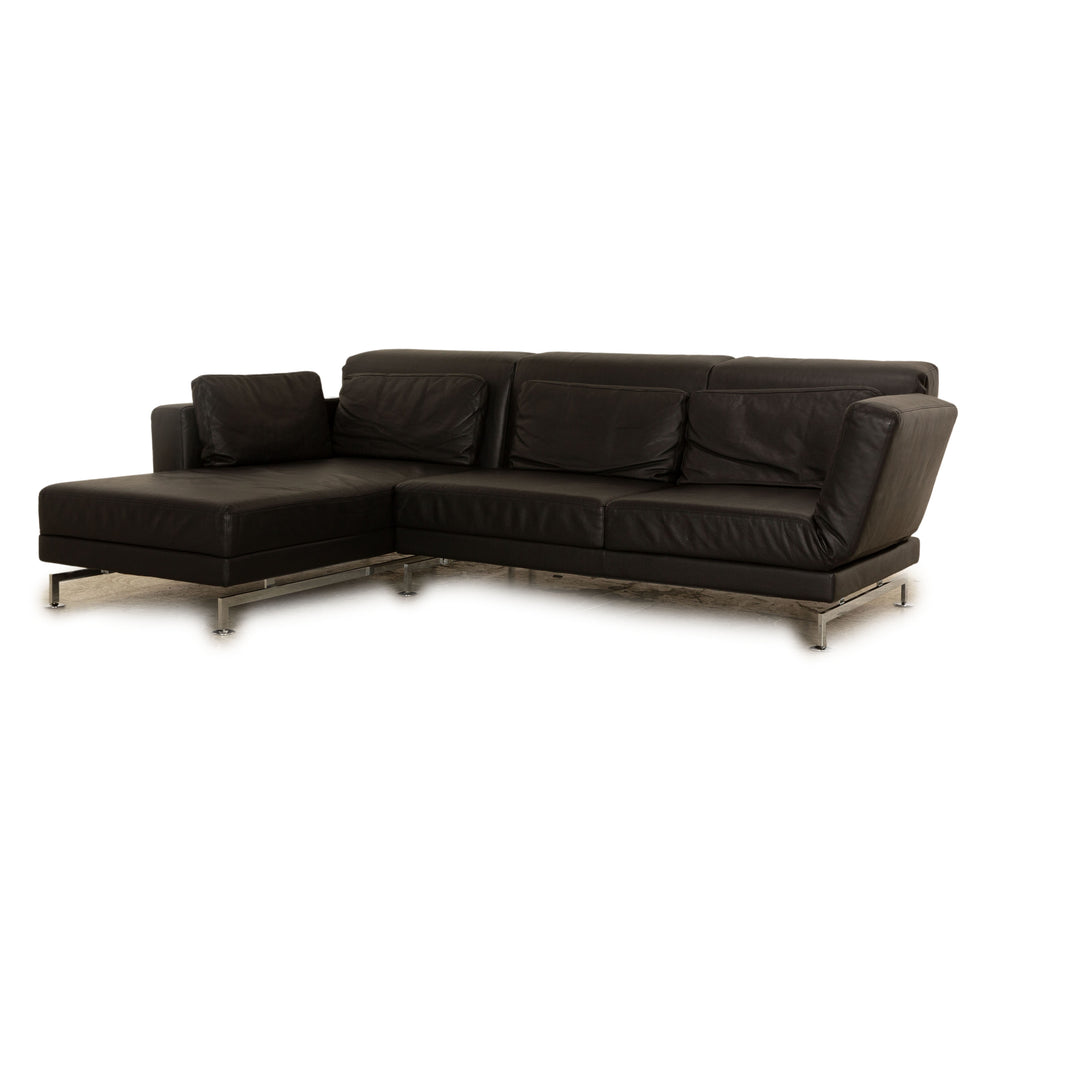 Brühl Moule Leder Ecksofa Schwarz manuelle Funktion Recamiere Links Sofa Couch