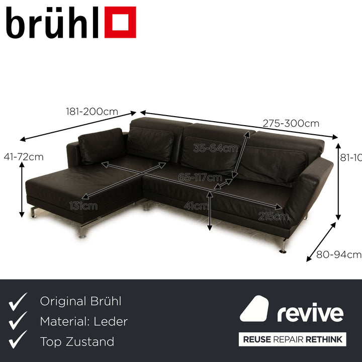 Brühl Moule Leder Ecksofa Schwarz manuelle Funktion Recamiere Links Sofa Couch