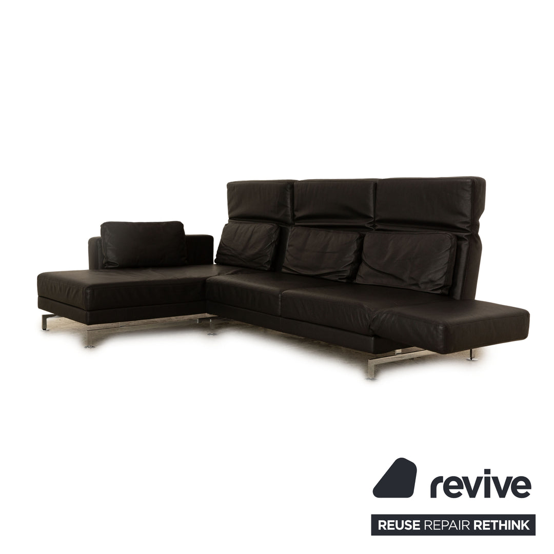 Brühl Moule Leder Ecksofa Schwarz manuelle Funktion Recamiere Links Sofa Couch