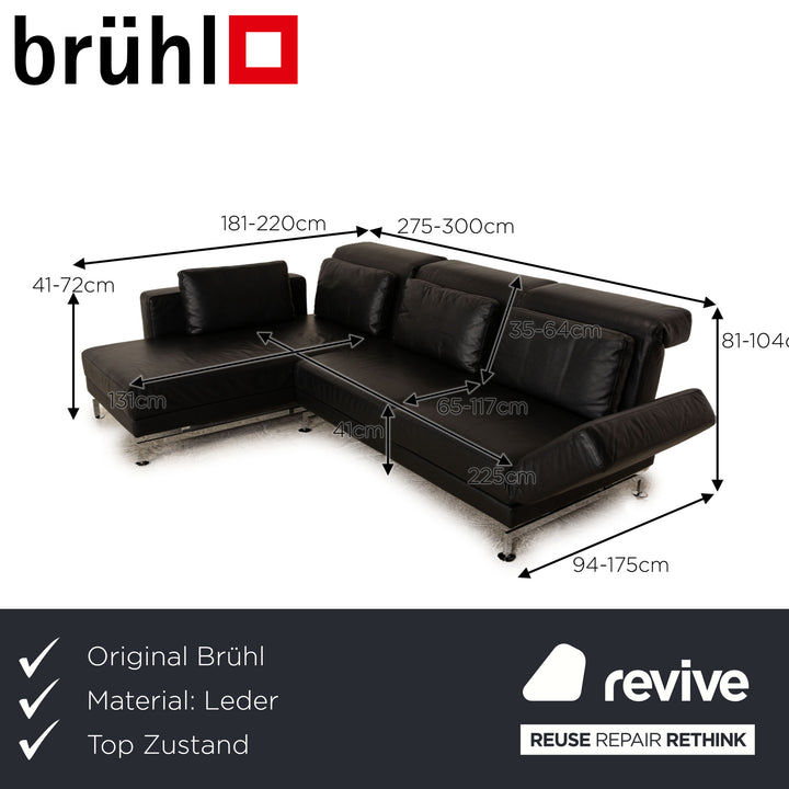 Brühl Moule Leder Ecksofa Schwarz Recamiere Links mnauelle Funktion