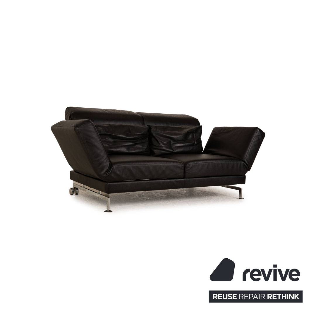 Brühl Moule (medium) Leder Zweisitzer Schwarz Sofa Couch manuelle Schlaffunktion