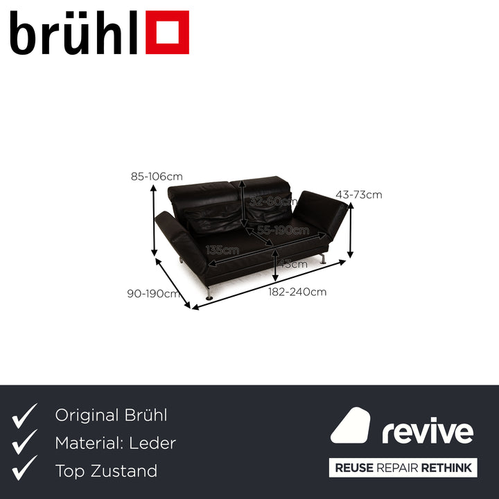 Brühl Moule (medium) Leder Zweisitzer Schwarz Sofa Couch manuelle Schlaffunktion