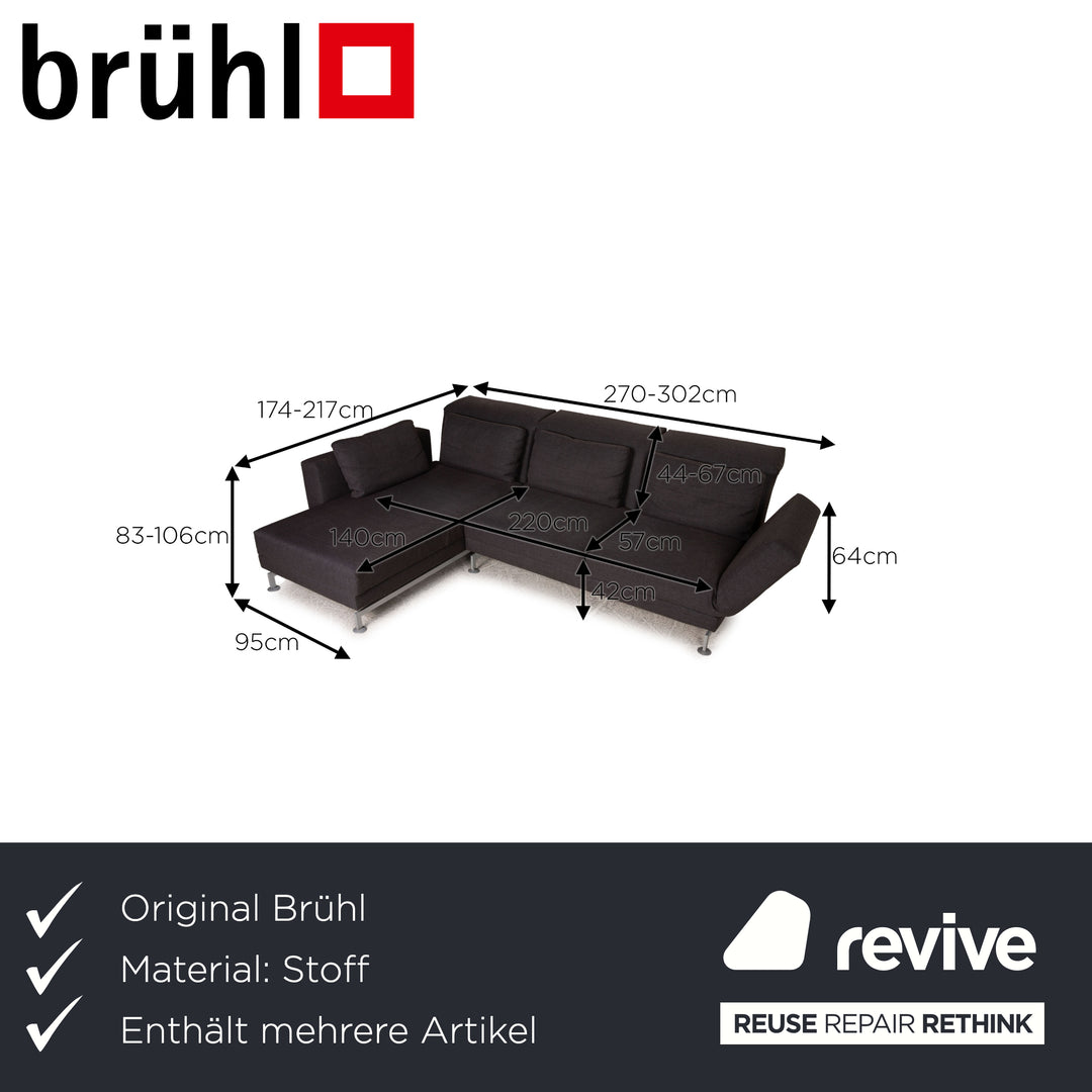Brühl Moule Stoff Sofa Garnitur Anthrazit Ecksofa Hocker Funktion Relaxfunktion