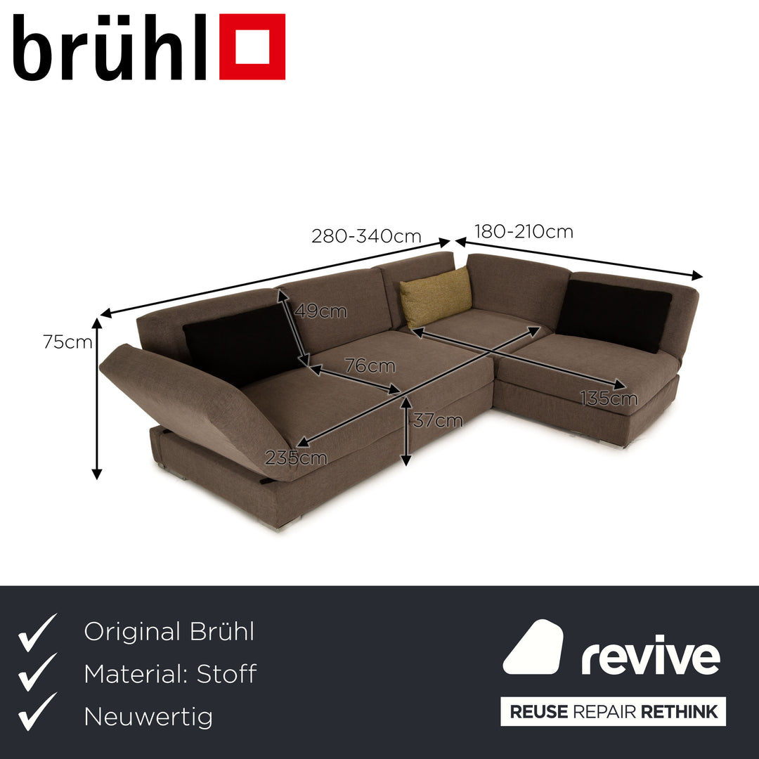 Brühl Nook Stoff Ecksofa Grau Sofa Couch Funktion Recamiere rechts
