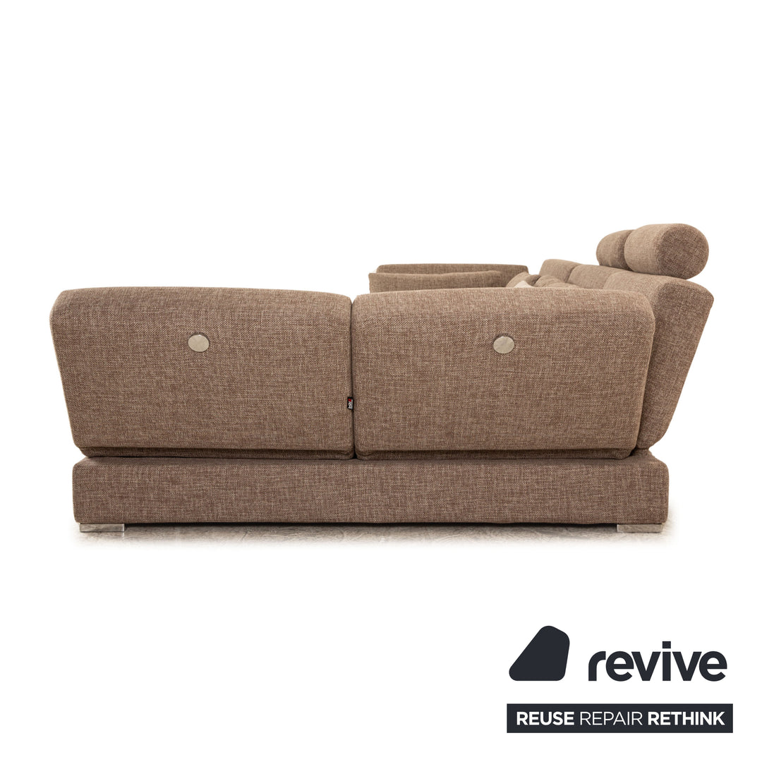 Brühl Nook Stoff Sofa Garnitur Grau Recamiere Rechts manuelle Schlaffunktion Ecksofa Hocker