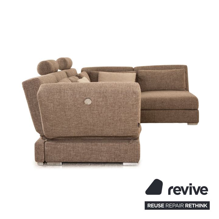 Brühl Nook Stoff Sofa Garnitur Grau Recamiere Rechts manuelle Schlaffunktion Ecksofa Hocker