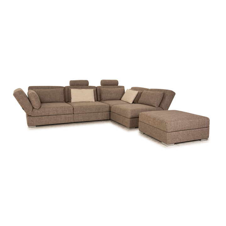 Brühl Nook Stoff Sofa Garnitur Grau Recamiere Rechts manuelle Schlaffunktion Ecksofa Hocker