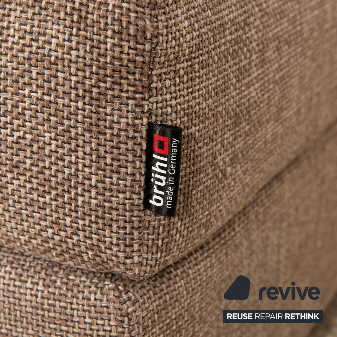 Brühl Nook Stoff Sofa Garnitur Grau Recamiere Rechts manuelle Schlaffunktion Ecksofa Hocker