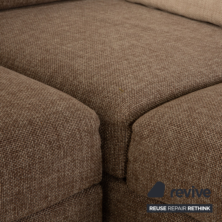 Brühl Nook Stoff Sofa Garnitur Grau Recamiere Rechts manuelle Schlaffunktion Ecksofa Hocker