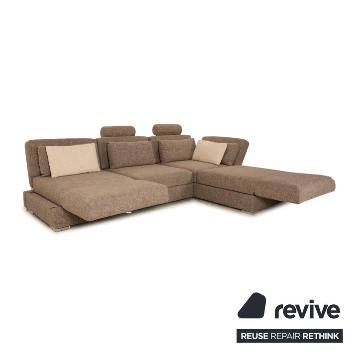 Brühl Nook Stoff Sofa Garnitur Grau Recamiere Rechts manuelle Schlaffunktion Ecksofa Hocker