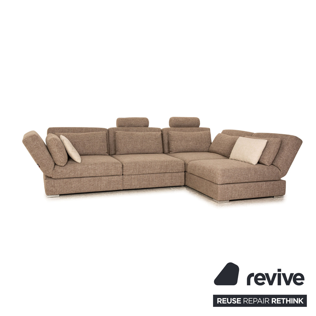 Brühl Nook Stoff Sofa Garnitur Grau Recamiere Rechts manuelle Schlaffunktion Ecksofa Hocker