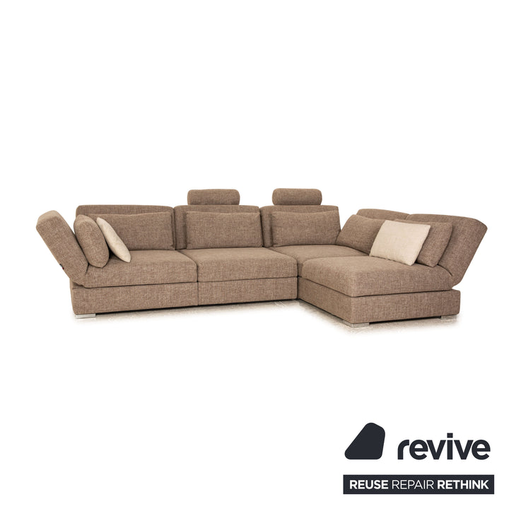 Brühl Nook Stoff Sofa Garnitur Grau Recamiere Rechts manuelle Schlaffunktion Ecksofa Hocker