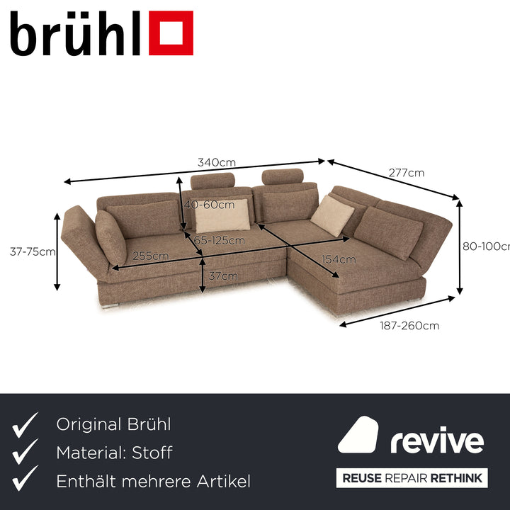Brühl Nook Stoff Sofa Garnitur Grau Recamiere Rechts manuelle Schlaffunktion Ecksofa Hocker