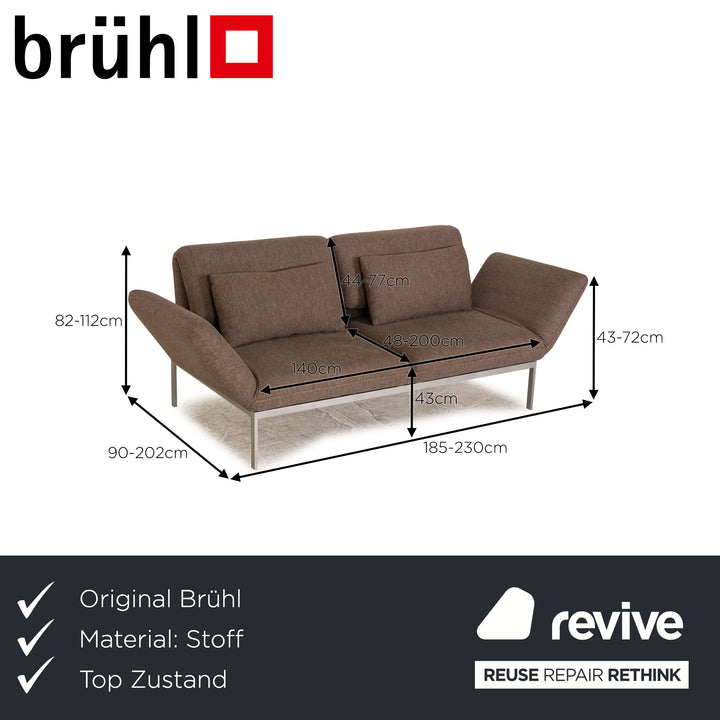 Brühl Roro Grau Zweisitzer Stoff Sofa Couch manuelle Relaxfunktion Schlaffunktion