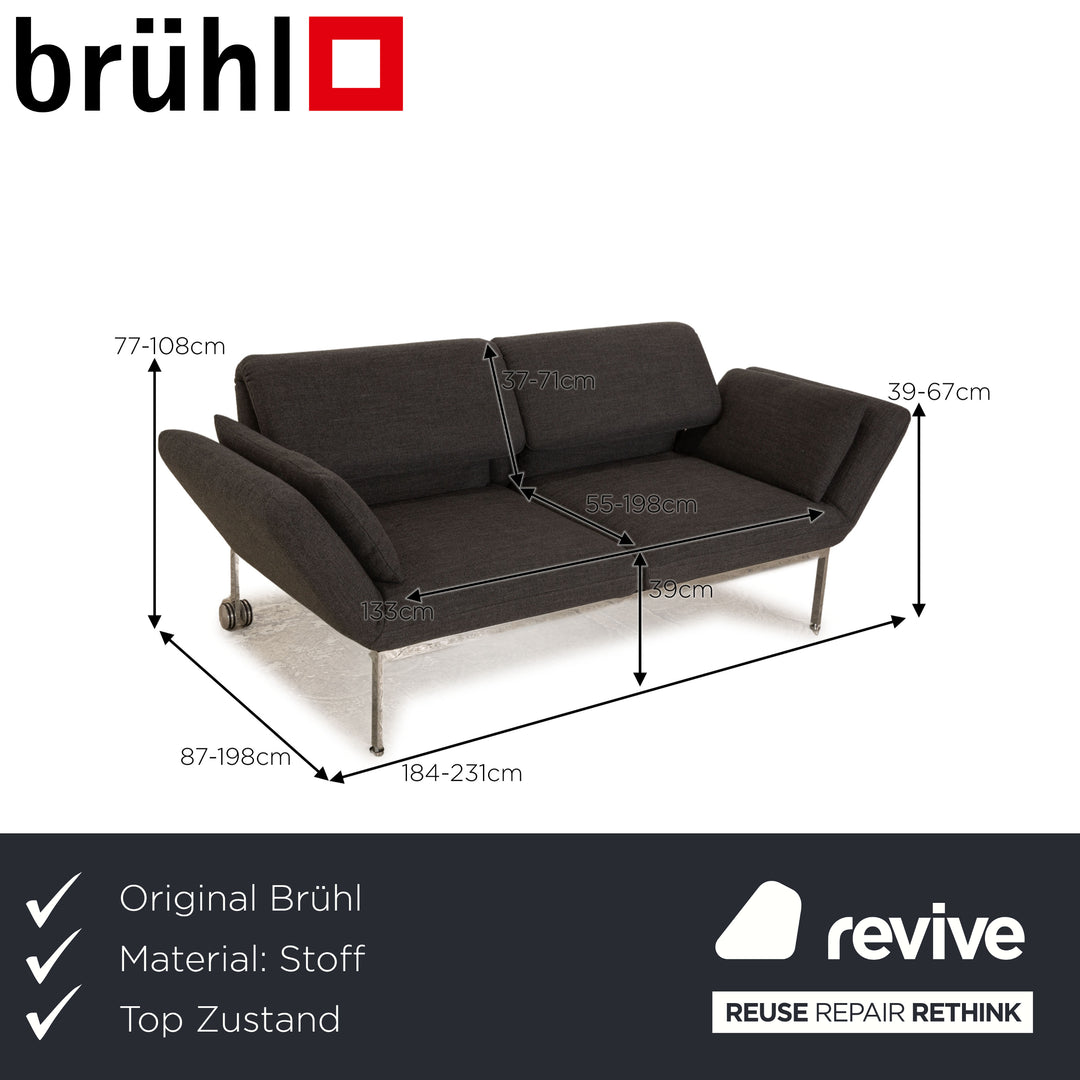 Brühl Roro tissu deux places gris fonction manuelle canapé fonction couchage