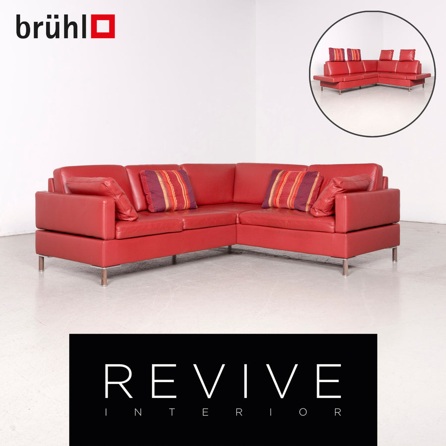 Brühl Alba Designer Leder Sofa Rot Ecksofa Echtleder Couch #8248