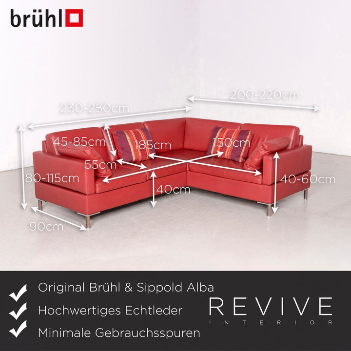Brühl Alba Designer Leder Sofa Rot Ecksofa Echtleder Couch #8248