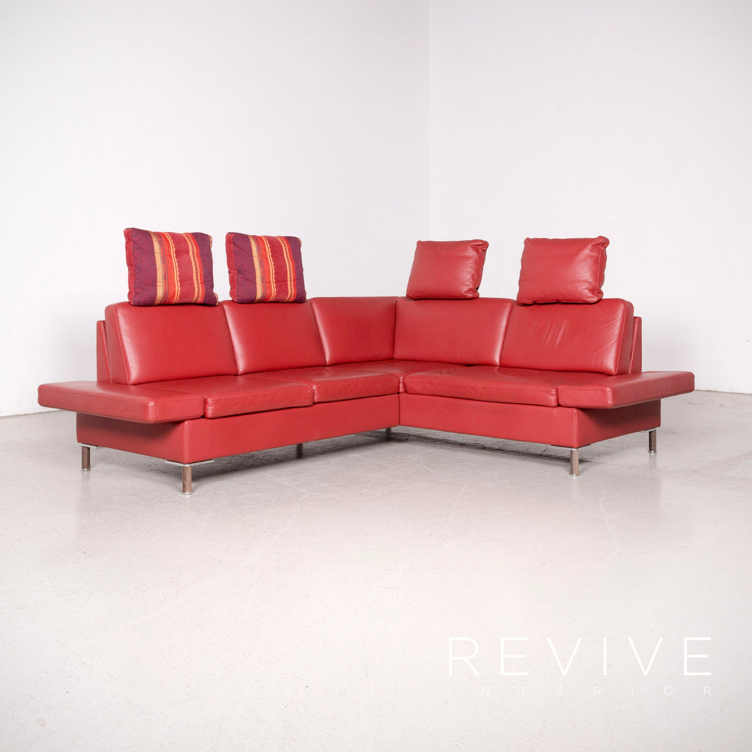 Brühl Alba Designer Leder Sofa Rot Ecksofa Echtleder Couch #8248
