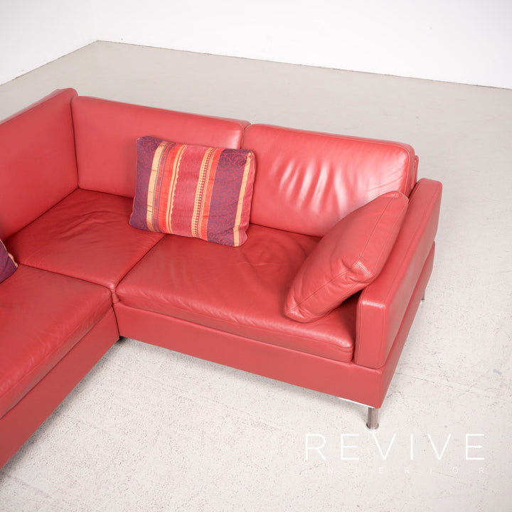 Brühl Alba Designer Leder Sofa Rot Ecksofa Echtleder Couch #8248