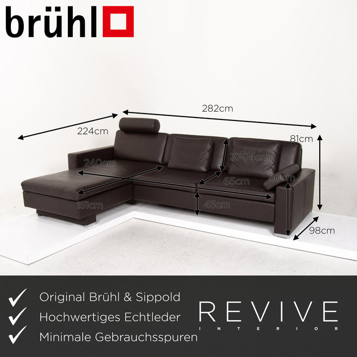Brühl & Sippold Alba Leder Ecksofa Dunkelbraun Braun Funktion Couch #13402