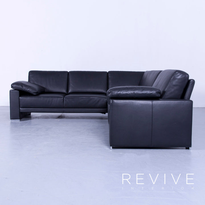 Brühl Alba Leder Ecksofa Garnitur Schwarz Echtleder Couch Sessel Hocker #5464