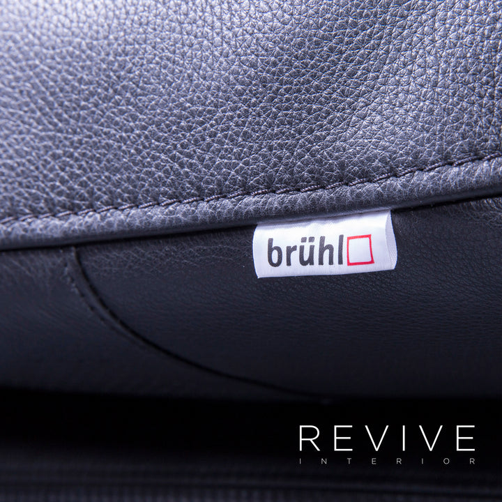 Brühl Alba Leder Ecksofa Garnitur Schwarz Echtleder Couch Sessel Hocker #5464