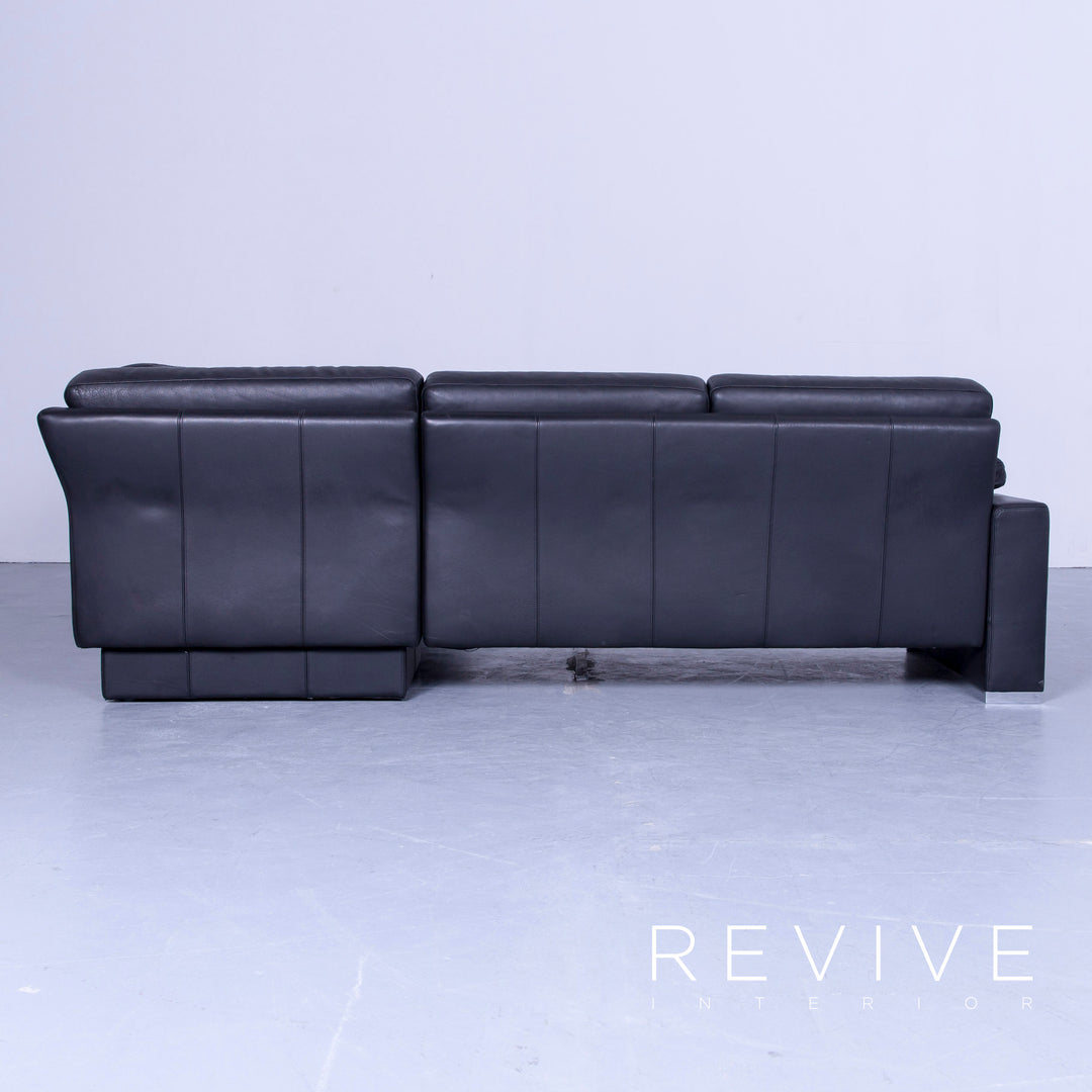 Brühl Alba Leder Ecksofa Garnitur Schwarz Echtleder Couch Sessel Hocker #5464