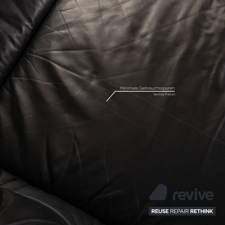 Brühl & Sippold Blanche Leder Sofa Schwarz Dreisitzer Couch