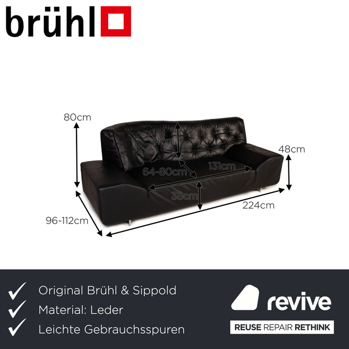 Brühl & Sippold Blanche Leder Sofa Schwarz Dreisitzer Couch