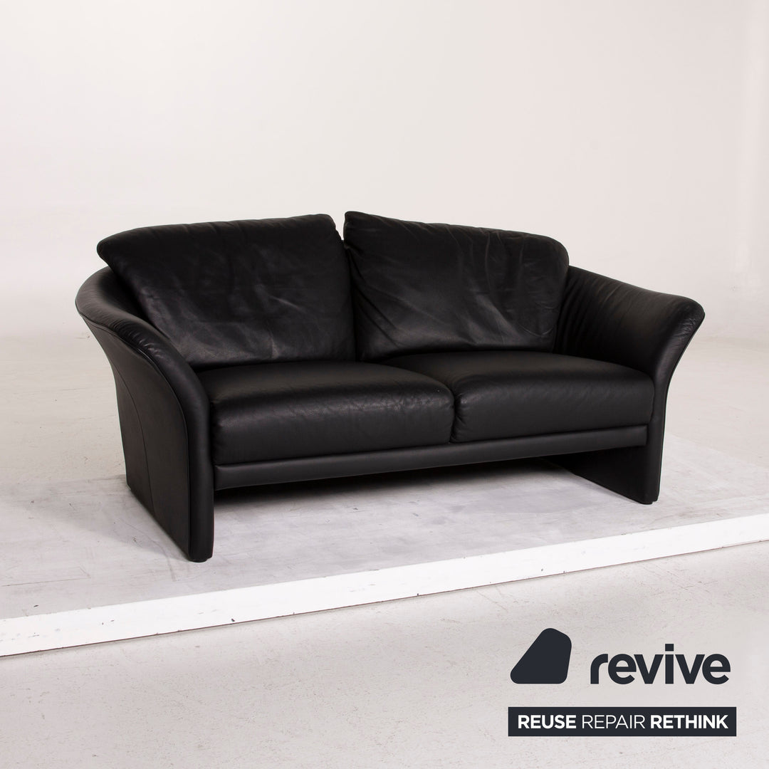 Brühl Boa Leder Sofa Garnitur Schwarz Zweisitzer Sessel #15249