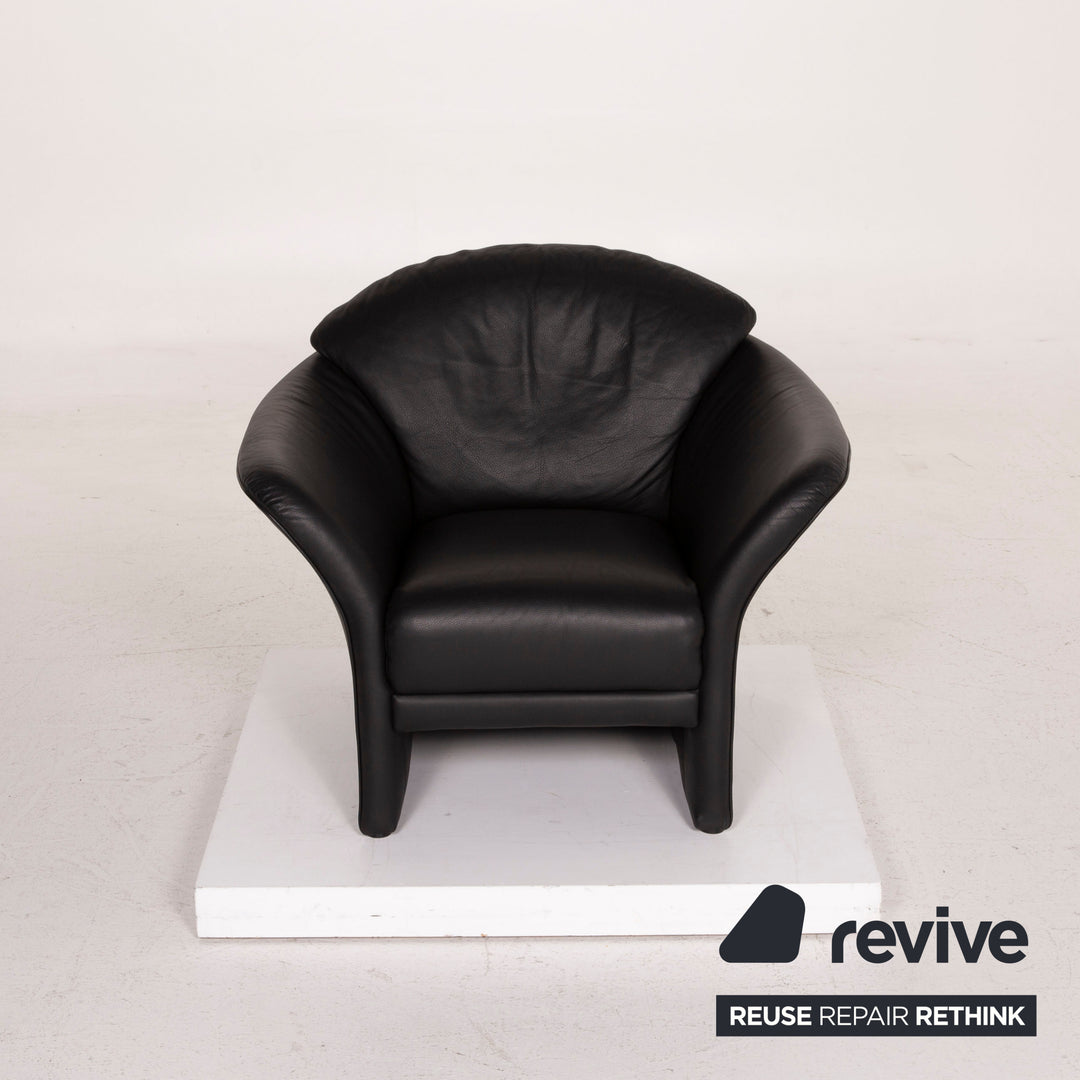 Brühl Boa Leder Sofa Garnitur Schwarz Zweisitzer Sessel #15249