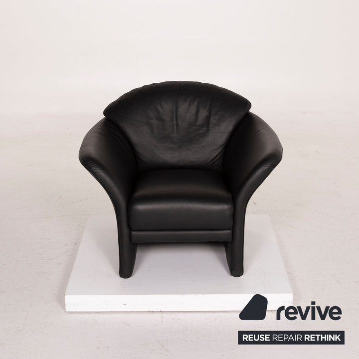 Brühl Boa Leder Sofa Garnitur Schwarz Zweisitzer Sessel #15249