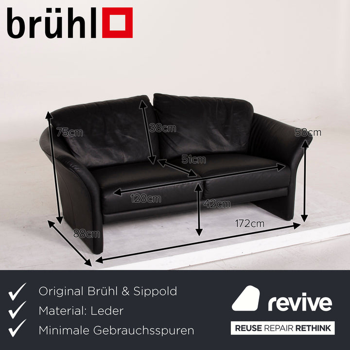 Brühl Boa Leder Sofa Schwarz Zweisitzer #14862