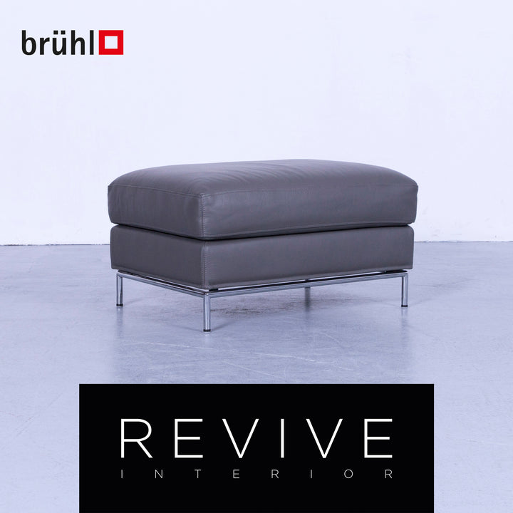 Brühl Carousel Designer Leder Hocker Grau Schemel Pouff Echtleder #4906